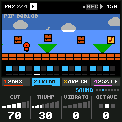 CRT-4's screen on the NES: a side-scroller, Pip jumping on the kick