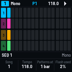 The patterns: a row of sixteen a sequencer